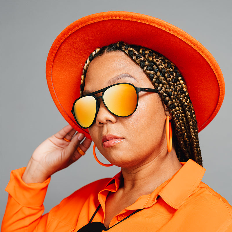 Call Me Tarmac Daddy | monture aviateur noire avec verres ambre | lunettes de soleil goodr MACH G