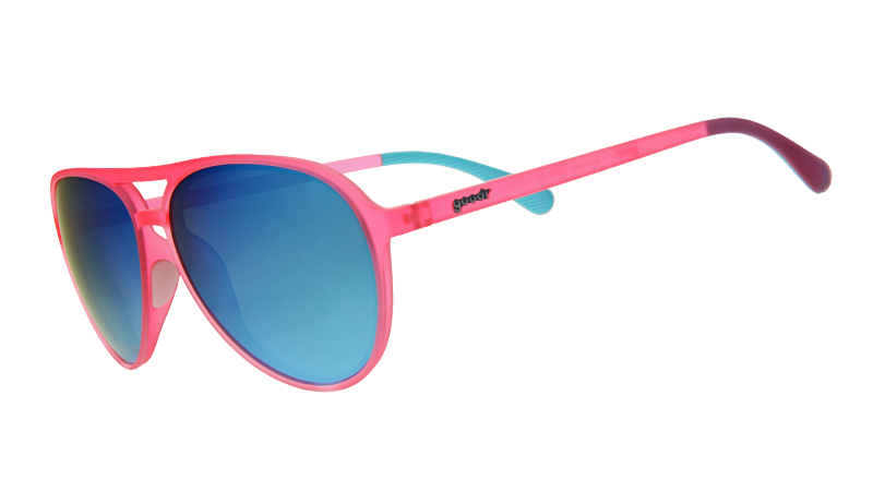 Carl est mon copilote | monture aviateur rose avec verres bleus | lunettes de soleil goodr MACH G